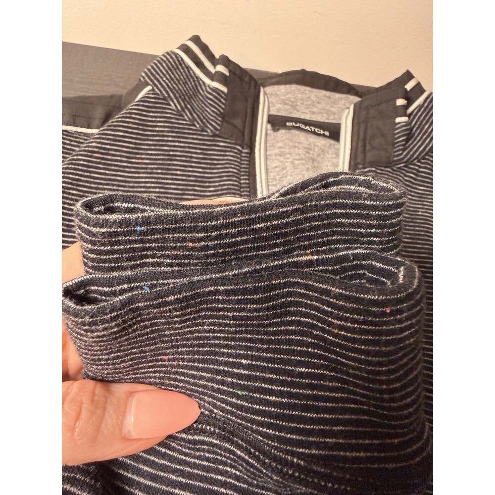 Bugatchi 1/4 Zip Pullover Cotton Sweater Black Gray Striped Men’s Large - Picture 7 of 8